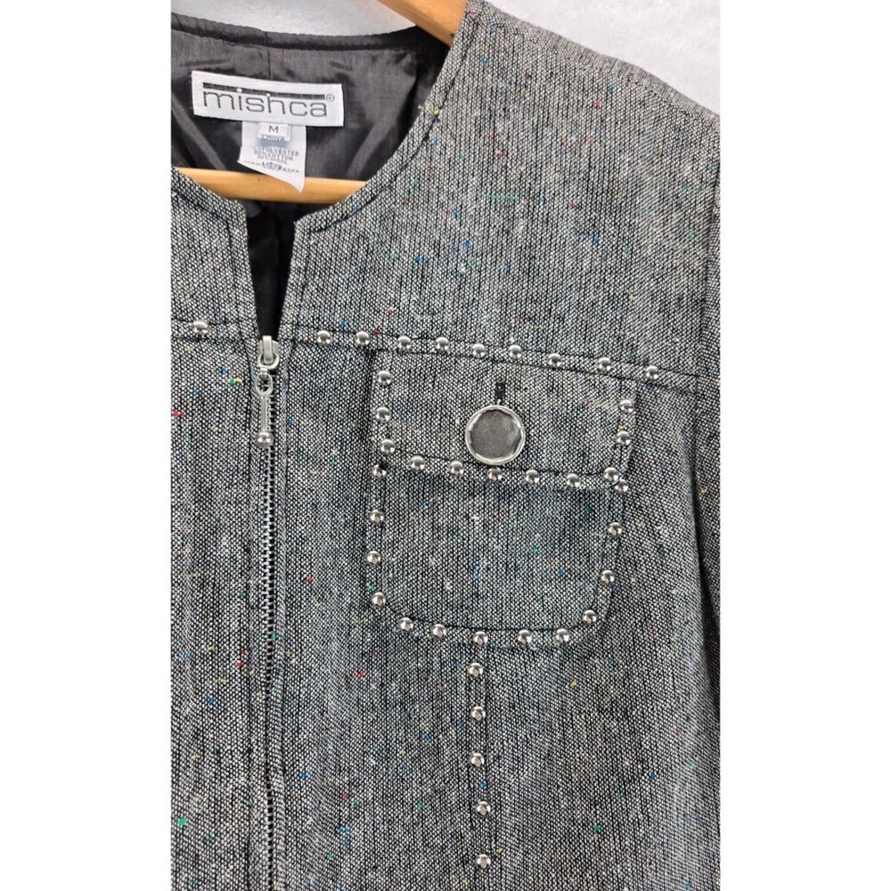 Vtg 90s Blazer Moto Gray Weave Multi Color Specs Silver Studs & Thread M Mishca - Picture 14 of 15
